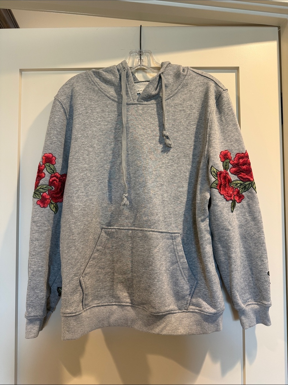Jamison gray hoodie with roses worn once